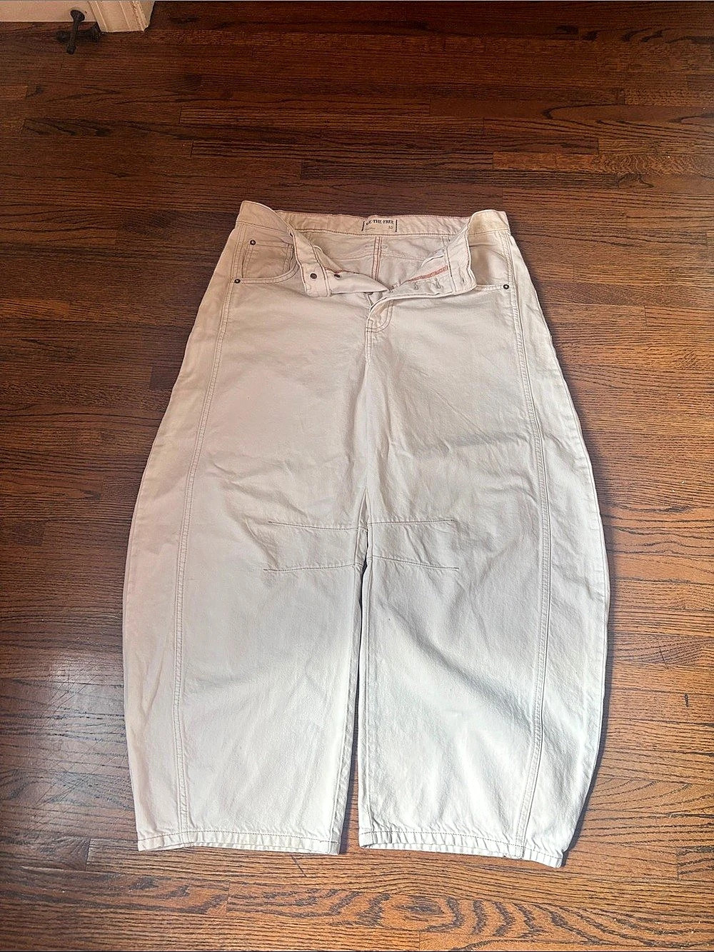 We The Free Good Luck Mid-Rise Barrel Jeans White Waist 30